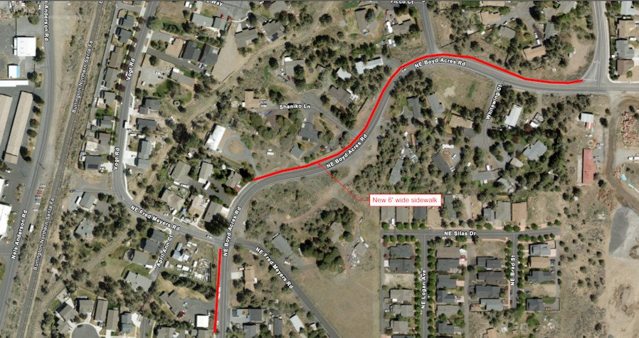 Sidewalks along Boyd Acres Road in NE Bend are one of five Neighborhood Street Safety projects planned this year.