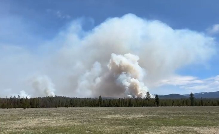 Three smoke plumes from prescribed burns J-Lo, North II and lightning-sparked Little Yamsay Fire