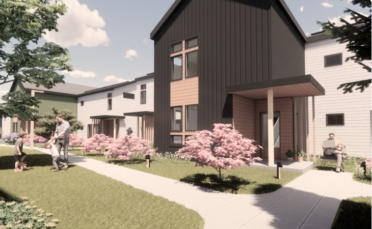 Rendering of two-bedroom duplex at Rooted at 19th Community in Redmond, due for completion next year