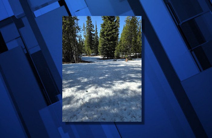 Snow is delaying opening of South Campground on Hosmer Lake in Deschutes National Forest