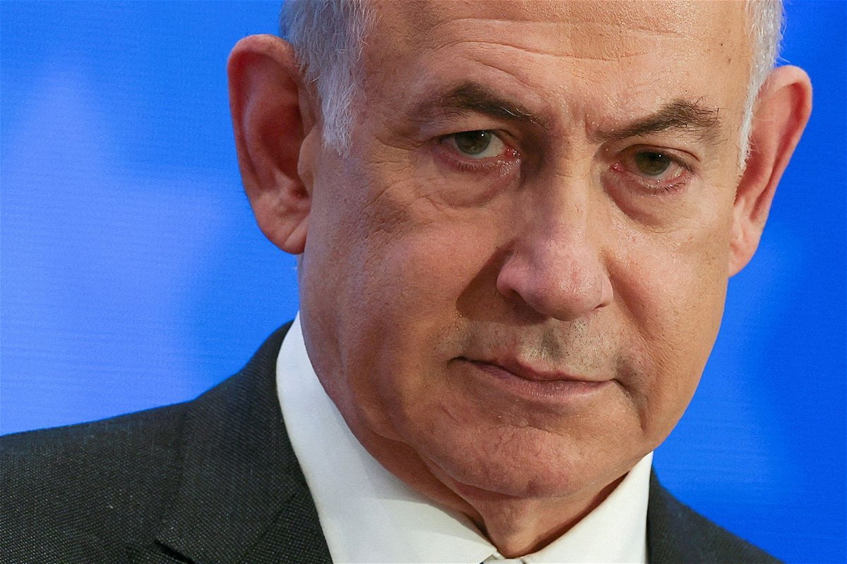 <i>Ronen Zvulun/Reuters/File via CNN Newsource</i><br/>Israeli Prime Minister Benjamin Netanyahu addresses a conference in Jerusalem on February 18. Netanyahu on May 5 warned the International Criminal Court against potentially issuing arrest warrants against Israeli leaders and commanders.
