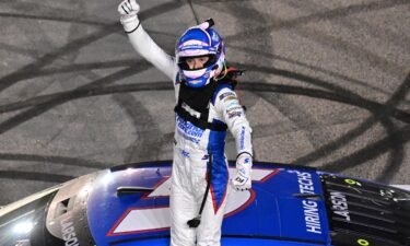 Larson celebrates after the dramatic finish.