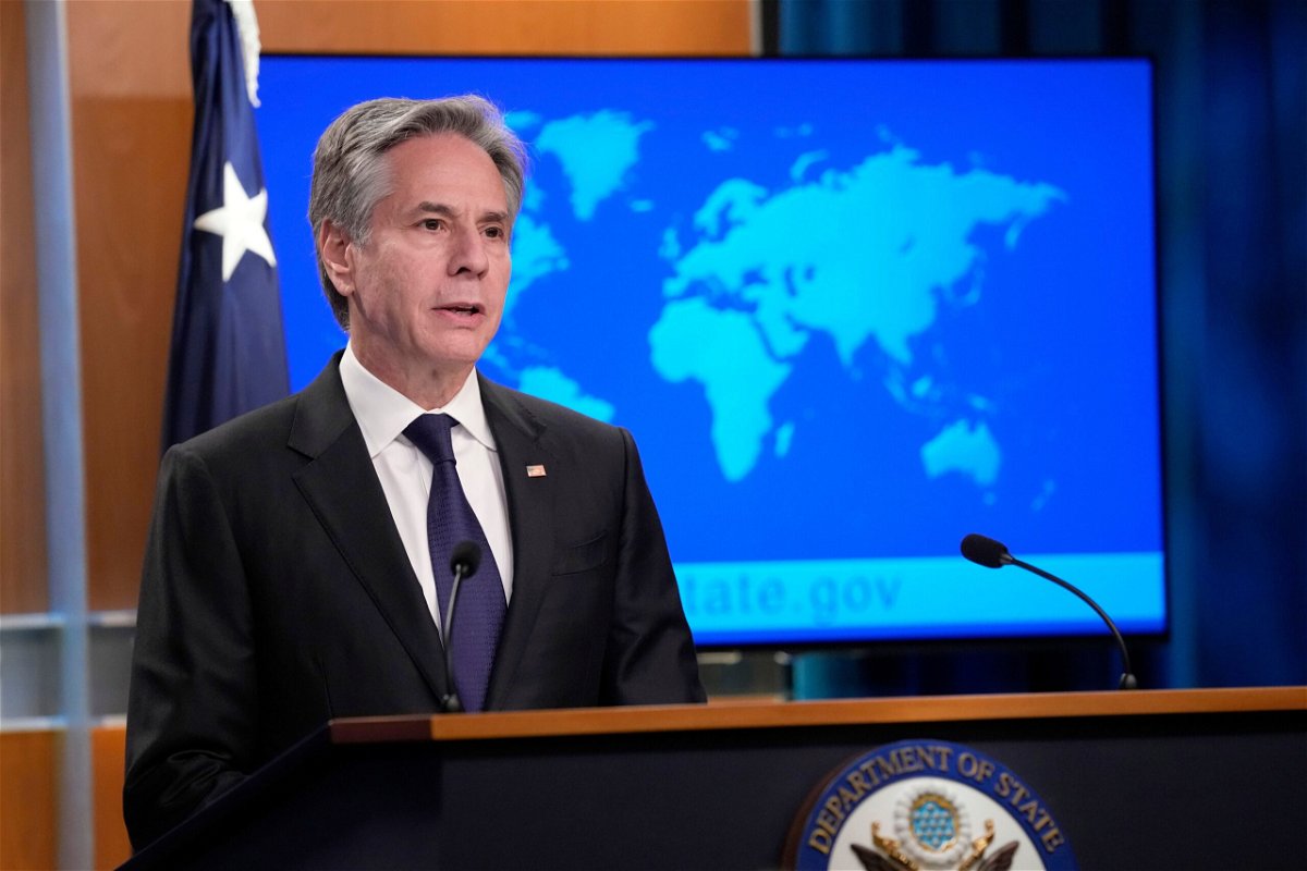 <i>Susan Walsh/AP via CNN Newsource</i><br/>Secretary of State Antony Blinken speaks about the recently released 2023 Country Reports on Human Rights Practices during a briefing at the State Department in Washington
