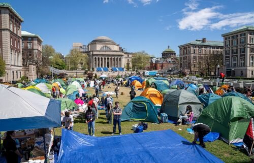 Protesters encamped on Columbia University campus in support of Palestinians on April 24.
