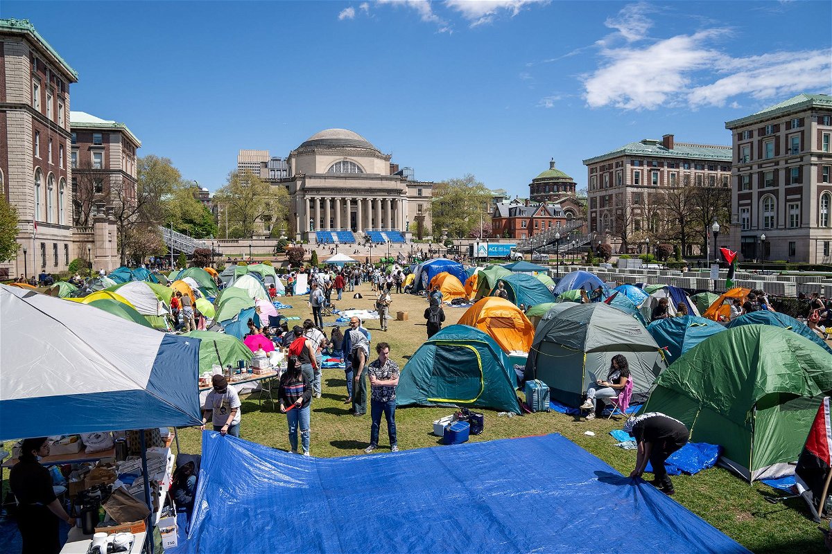 <i>David Dee Delgado/Reuters via CNN Newsource</i><br/>Protesters encamped on Columbia University campus in support of Palestinians on April 24.