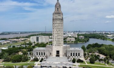 The Louisiana state Capitol stands prominently on April 4