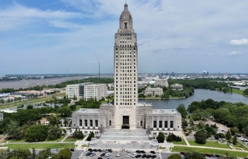 The Louisiana state Capitol stands prominently on April 4