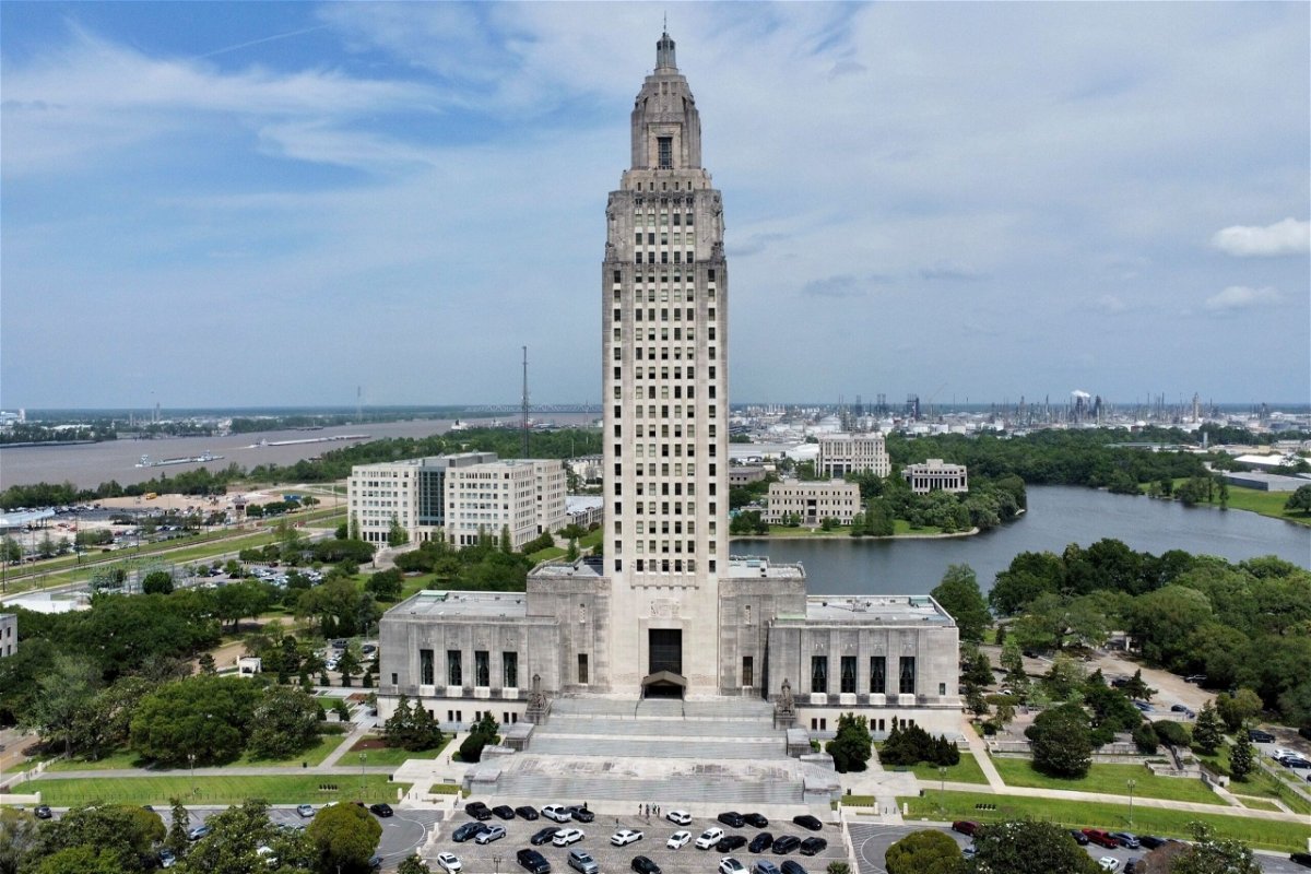 <i>Stephen Smith/AP via CNN Newsource</i><br/>The Louisiana state Capitol stands prominently on April 4