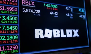 A monitor displays Roblox Corp. signage on the floor of the New York Stock Exchange (NYSE) in New York on February 9.