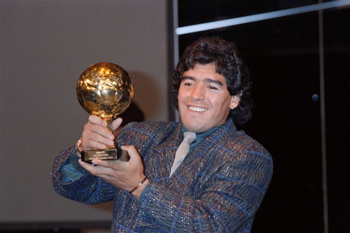 <i>Pascal George/AFP/Getty Images via CNN Newsource</i><br/>Maradona received with the Golden Ball award in Paris after the 1986 World Cup.