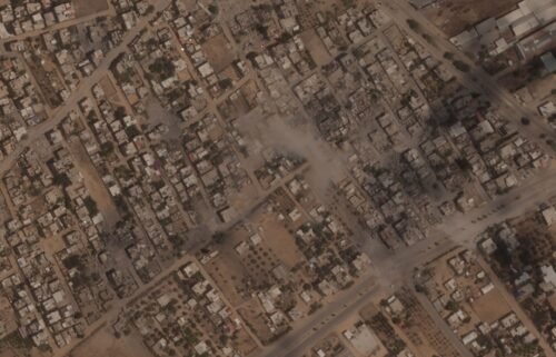 A satellite image shows damage in Rafah