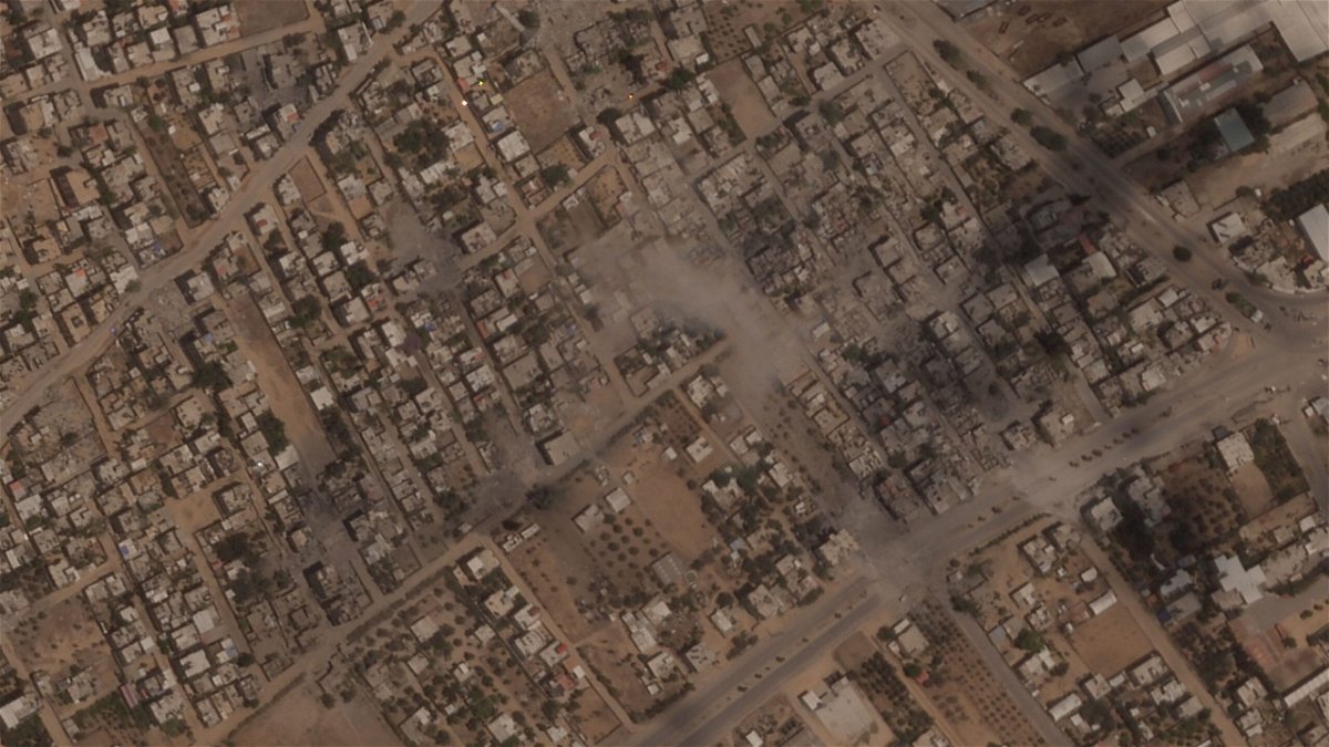 A satellite image shows damage in Rafah