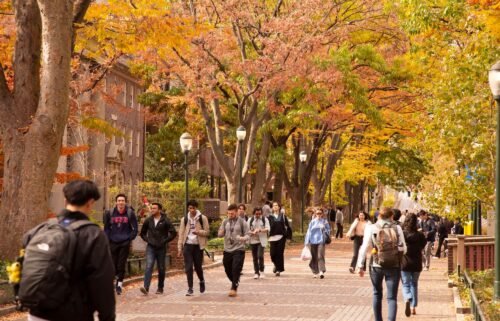 Students are seen here on Locust Walk at the University of Pennsylvania.