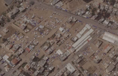A satellite image show tent camps in Rafah
