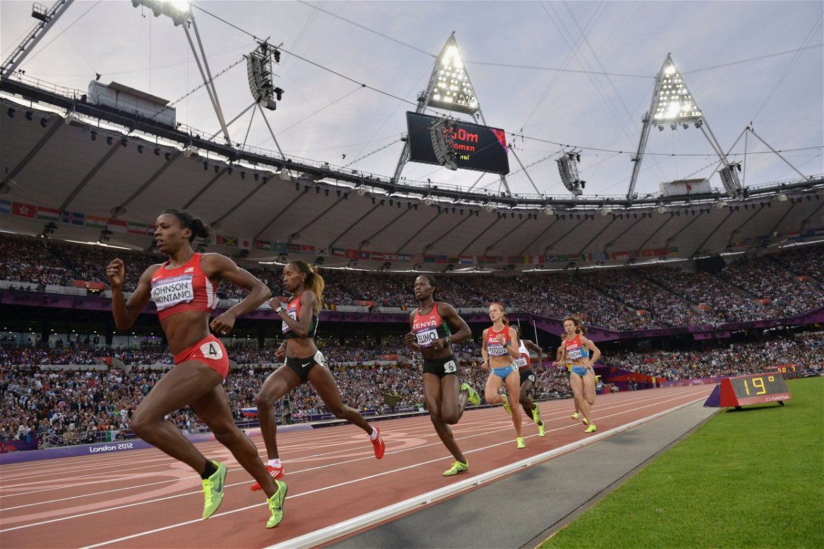 <i>Stu Forster/Getty Images via CNN Newsource</i><br/>Montaño leading the women's 800-meter final at the 2012 Olympics.