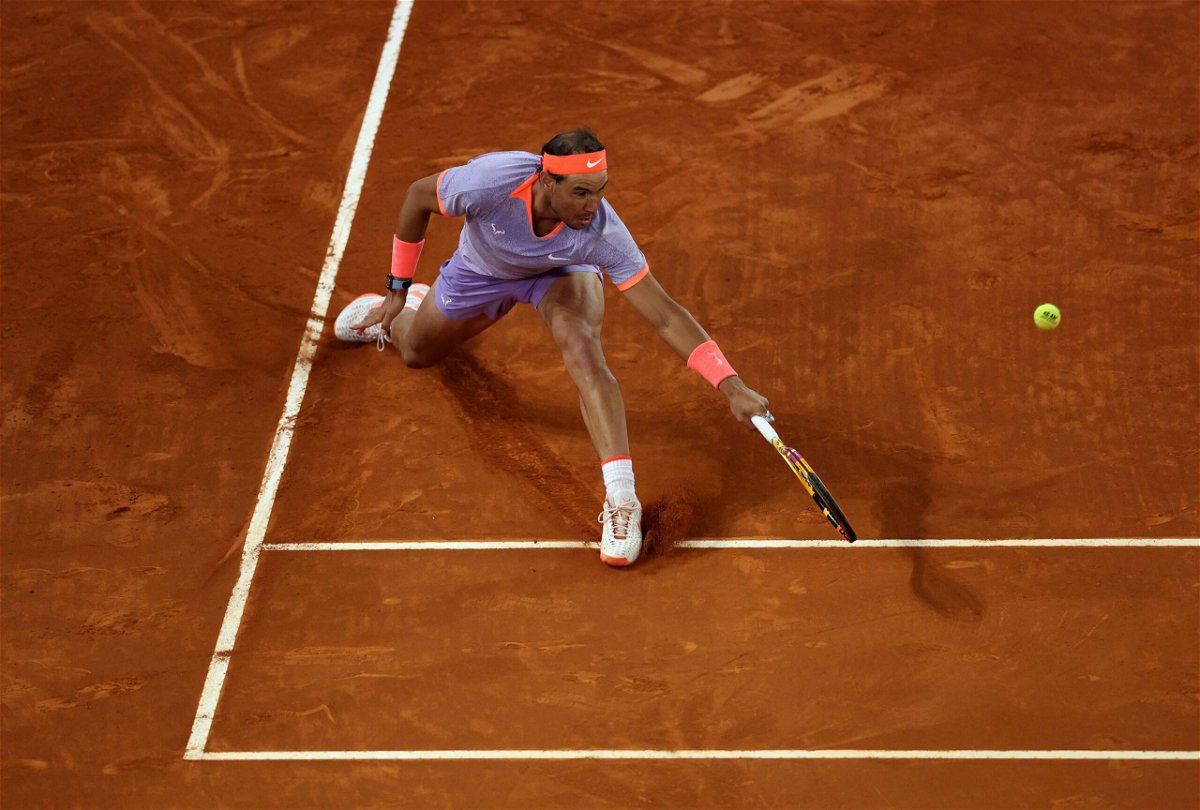 <i>Julian Finney/Getty Images via CNN Newsource</i><br/>Nadal reaches for a backhand against Lehečka.