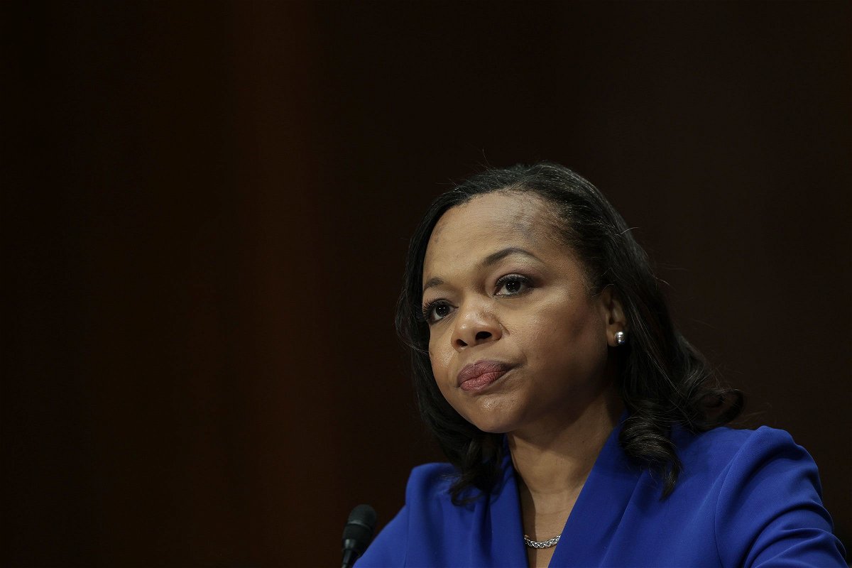 <i>Kevin Dietsch/Getty Images/File via CNN Newsource</i><br/>US Assistant Attorney General Kristen Clarke testifies before the Senate Judiciary Committee at the Dirksen Senate Office Building in Washington