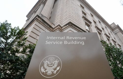 A sign marks the Internal Revenue Service headquarters building on January 30 in Washington