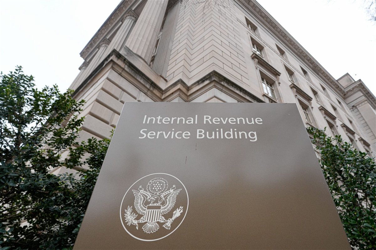 A sign marks the Internal Revenue Service headquarters building on January 30 in Washington