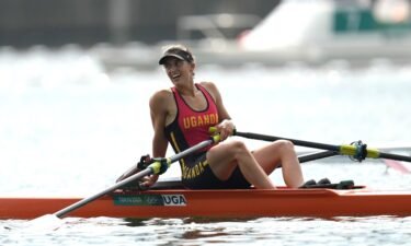 Kathleen Noble competes in the single sculls final at the Tokyo Olympics.