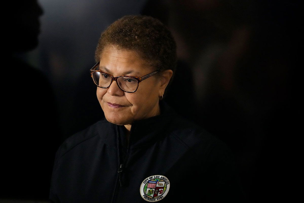 <i>Marcio Jose Sanchez/AP/File via CNN Newsource</i><br/>Los Angeles Mayor Karen Bass waits to speak during a news conference in Los Angeles