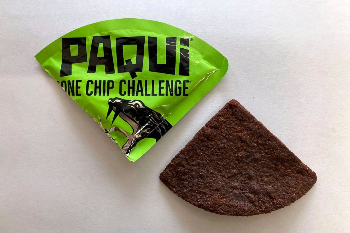 <i>Steve LeBlanc/AP/File via CNN Newsource</i><br/>A Paqui One Chip Challenge chip is displayed in Boston