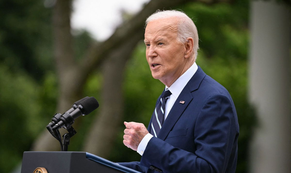 <i>Mandel Ngan/AFP/Getty Images via CNN Newsource</i><br/>President Joe Biden speaks about new actions to protect American workers and businesses from China's unfair trade practices in Washington