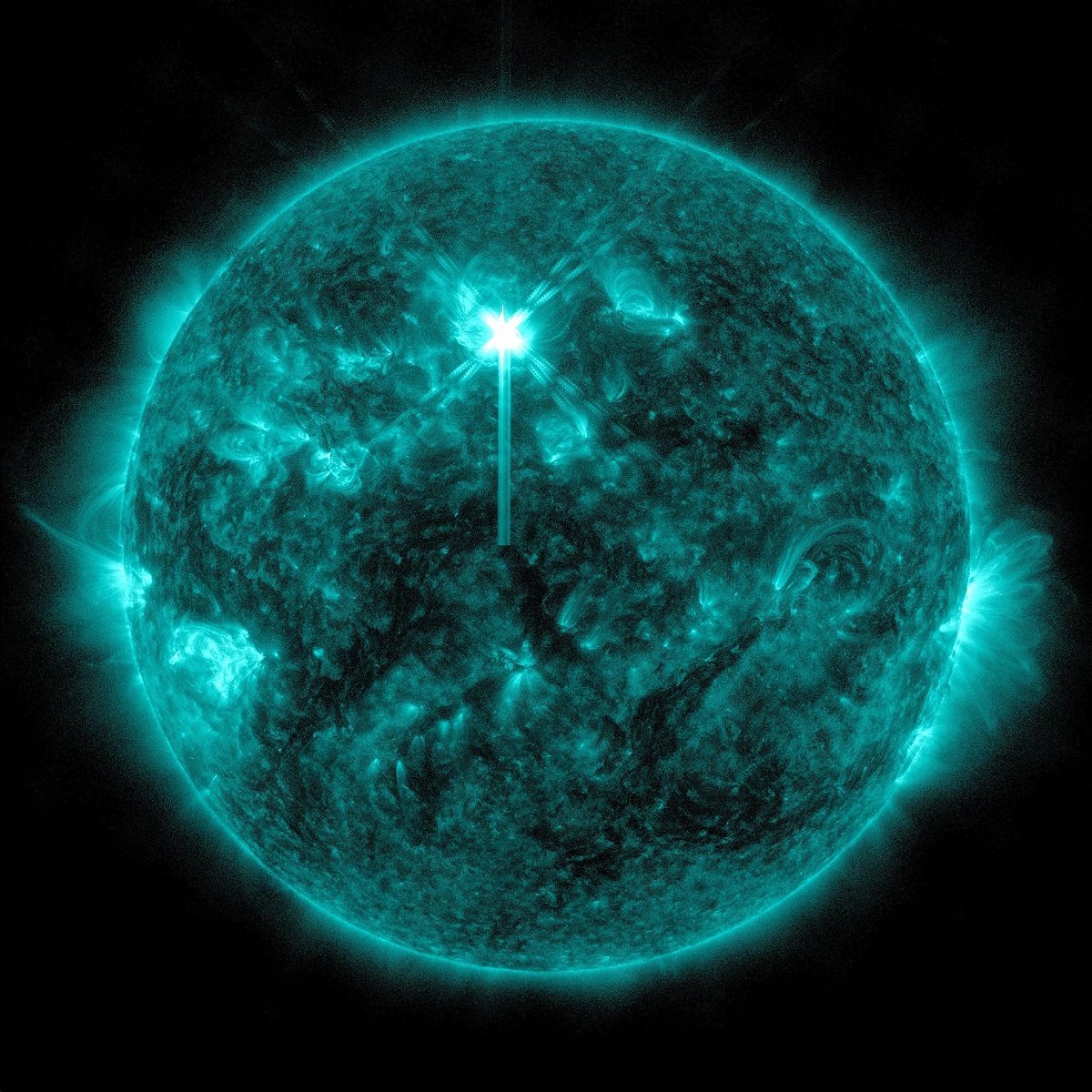 <i>NASA/SDO via CNN Newsource</i><br/>NASA’s Solar Dynamics Observatory captured this image of a solar flare in extreme ultraviolet light on May 2. The flare is the bright flash toward the upper middle area of the sun.