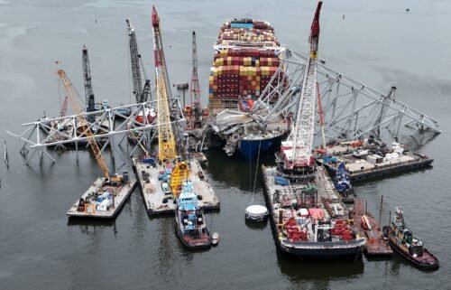 Crews remove wreckage from the Dali cargo ship six weeks after it crashed into the Francis Scott Key Bridge in Baltimore