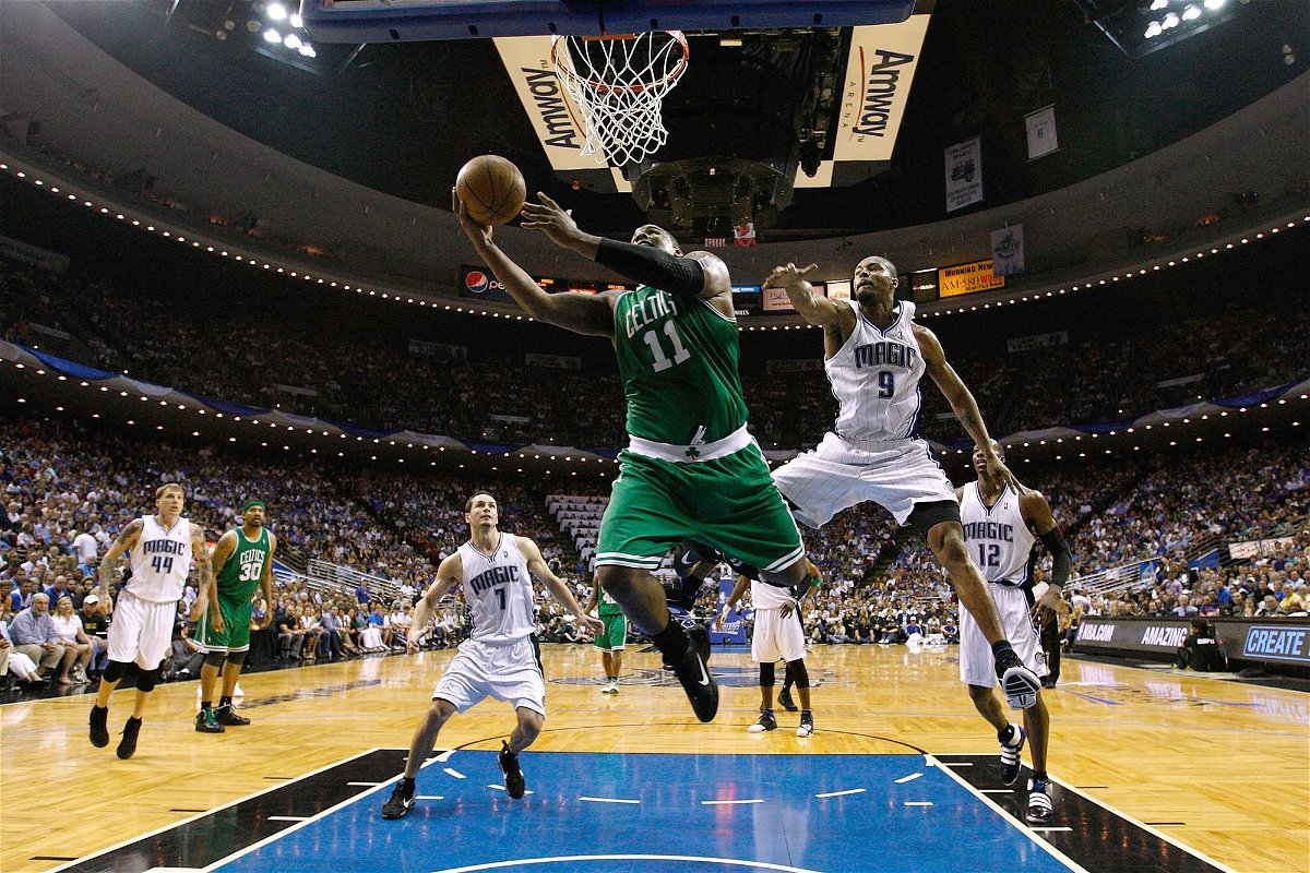 <i>Kevin C. Cox/Getty Images via CNN Newsource</i><br/>Glen Davis drives for a shot against Rashard Lewis (right) of the Orlando Magic in Game Two of the Eastern Conference Finals during the 2010 NBA playoffs.