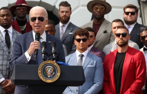 President Joe Biden welcomes the NFL Kansas City Chiefs to the White House in June 2023. The Chiefs' visit to the White House on May 31 comes a few weeks since Chiefs kicker Harrison Butker criticized Biden.