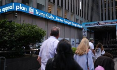 A news board displaying Donald Trump's conviction is seen at Fox News in New York City on May 30.