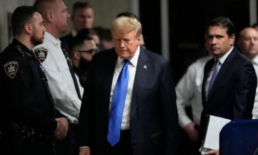 Former President Donald Trump walks to make comments to members of the media after being found guilty on 34 felony counts of falsifying business records in the first degree at Manhattan Criminal Court on May 30.