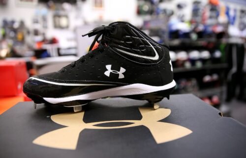 Under Armour baseball cleats are displayed at T & B Sports in October 2015 in San Rafael