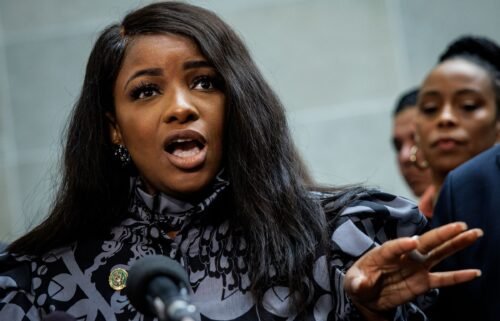 Rep. Jasmine Crockett speaks during a press conference on February 28