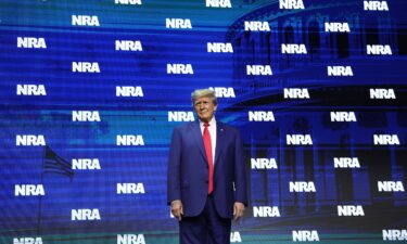 Former President Donald Trump arrives to speak at an NRA event in Indianapolis in April 2023.