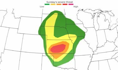 Millions across parts of the Central Plains are at risk for severe weather Sunday that could bring tornadoes