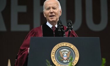 US President Joe Biden delivers a commencement address during Morehouse College's graduation ceremony in Atlanta