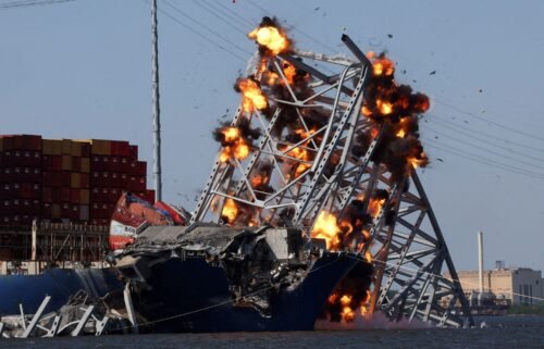 Explosives are detonated to free the container ship Dali after it was trapped following its collision with the Francis Scott Key Bridge.