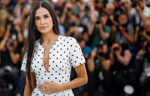 Demi Moore poses during a photocall for the film "The Substance" in competition at the 77th Cannes Film Festival in Cannes