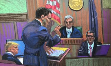 This sketch from court shows attorney Todd Blanche continuing his cross-examination of Michael Cohen on May 20.