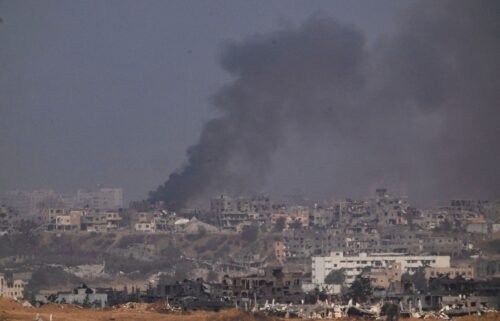 Smoke rises to the sky after explosion in the Gaza Strip