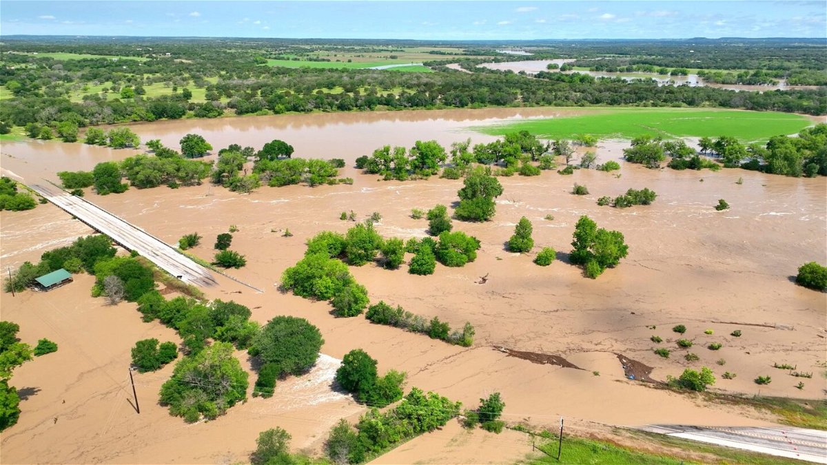 <i>Handout/GW Aerial Photography/Reuters via CNN Newsource</i><br/>An aerial view of a flooded area is pictured in Brooks Crossing