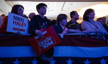 Nikki Haley supporters listen to her speak during a campaign event in Needham