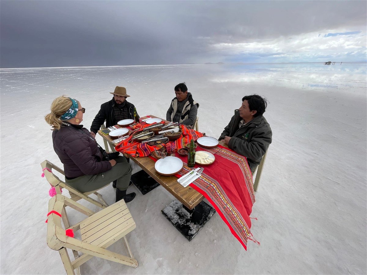 <i>Courtesy Joe Yogerst via CNN Newsource</i><br/>Lunch on the Uyuni Salt Flat catered by Tika restaurant.