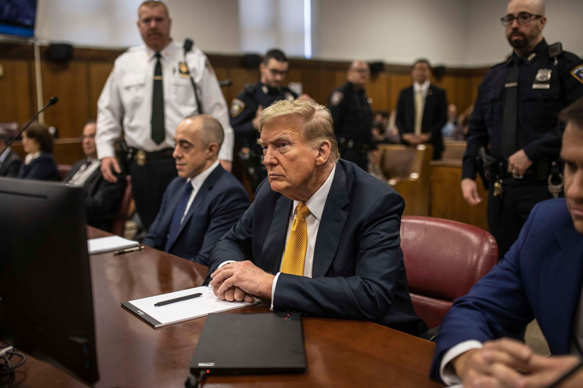 <i>Dave Sanders/Pool/Getty Images via CNN Newsource</i><br/>Donald Trump appears in court during his trial for allegedly covering up hush money payments at Manhattan Criminal Court on May 21