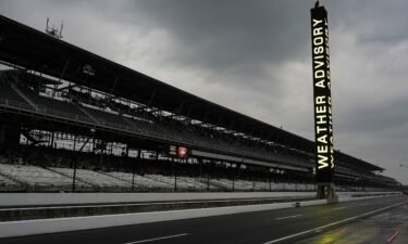 A weather advisory is posted and fans have been asked to clear the stands as storm clouds move in over the Indianapolis Motor Speedway forcing a delay for the Indianapolis 500 auto race at Indianapolis Motor Speedway in Indianapolis