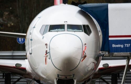 A Boeing 737 MAX airliner is pictured at the Boeing Factory in Renton