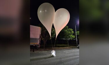 Balloons full of trash and filth from North Korea are seen in south Chungcheong province