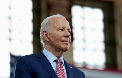 U.S. President Joe Biden looks on during a campaign event at Girard College in Philadelphia